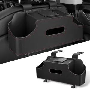 1 PC Car Seat Back Tissue Storage Box, 11.4" x 4.9" x 3.3" One-Hand Quick-Extraction Tissue Holder, Multi-Function Phone Holder Cup Holder Hanging Organizer, Universal for Cars (Black)
