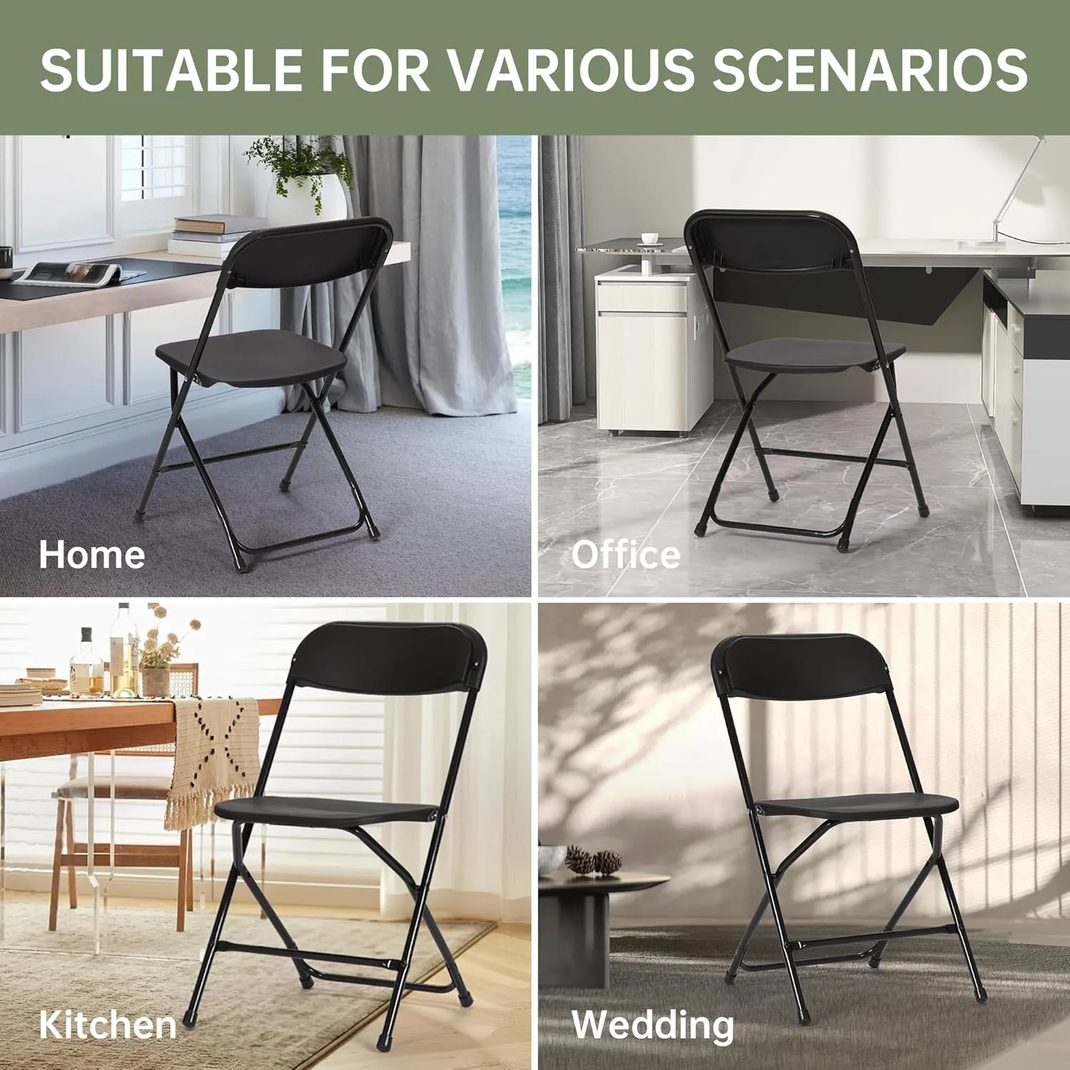 10 PCS Plastic Folding Chair, Portable Commercial Chair, 450 LB Capacity Premium Plastic Folding Chairs, Folding Chair for Wedding Party Outdoor Indoor, Stackable Folding Chairs Black