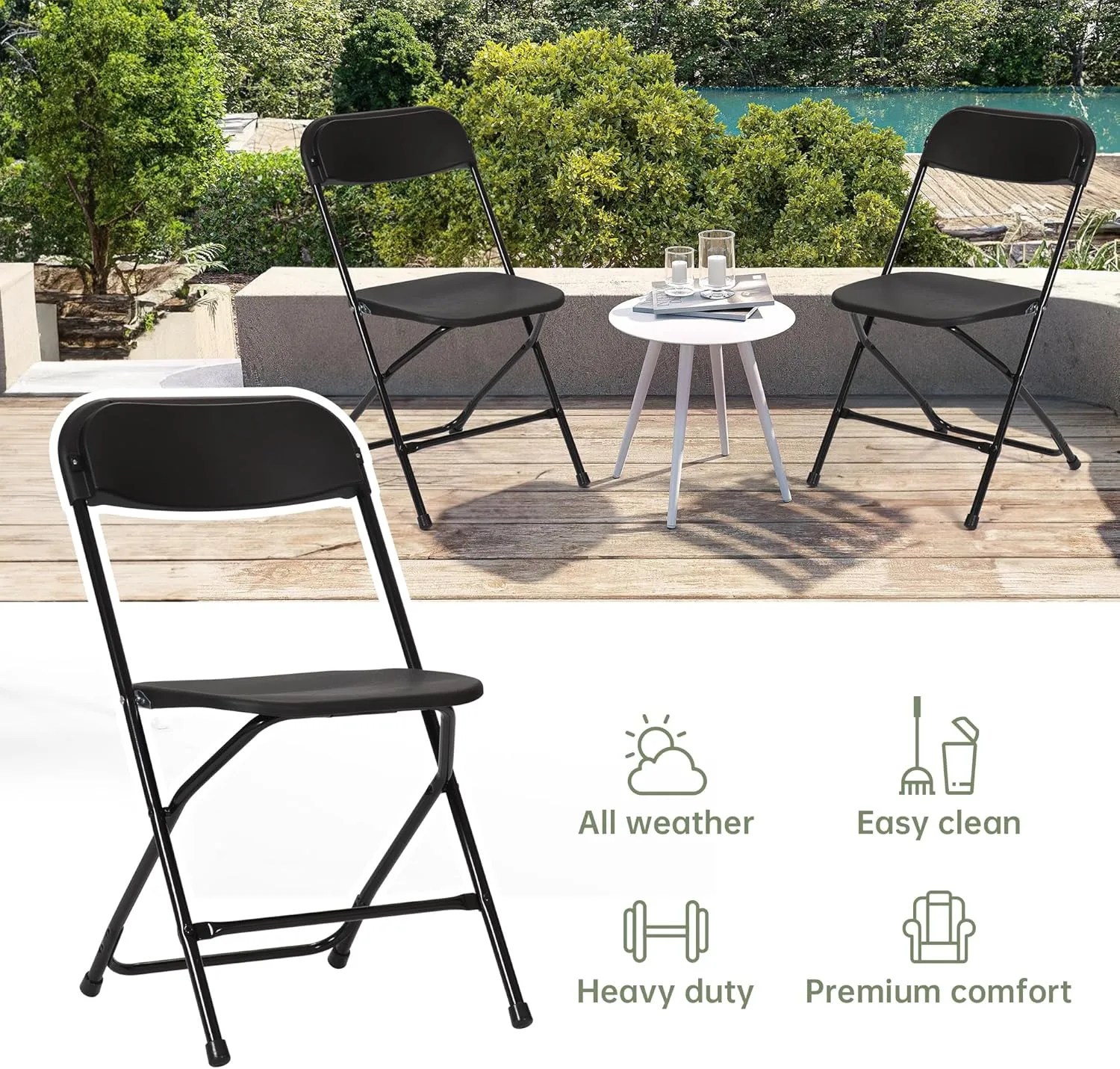 10 PCS Plastic Folding Chair, Portable Commercial Chair, 450 LB Capacity Premium Plastic Folding Chairs, Folding Chair for Wedding Party Outdoor Indoor, Stackable Folding Chairs Black