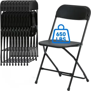 10 PCS Plastic Folding Chair, Portable Commercial Chair, 450 LB Capacity Premium Plastic Folding Chairs, Folding Chair for Wedding Party Outdoor Indoor, Stackable Folding Chairs Black