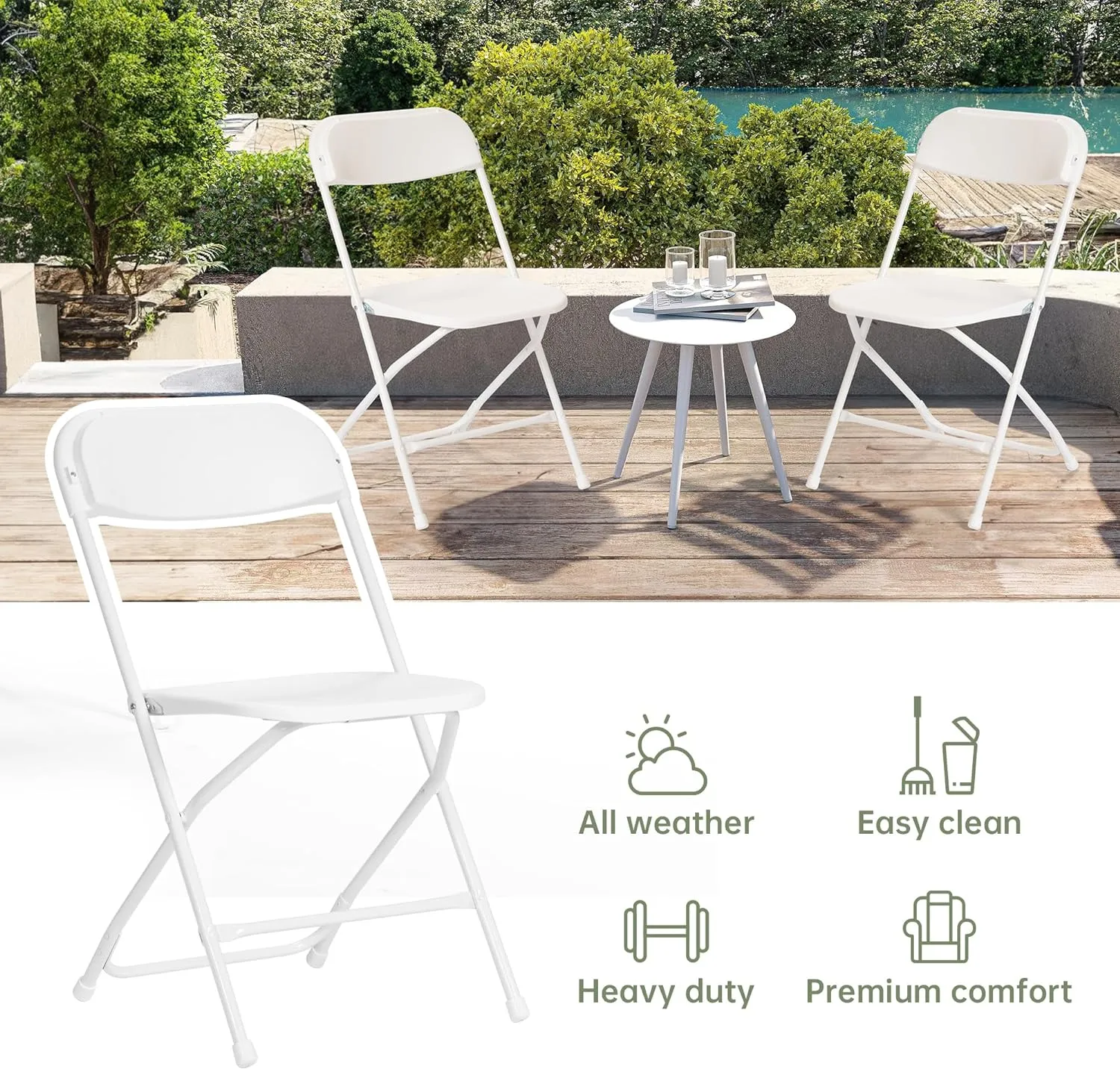 10 PCS Plastic Folding Chair, Portable Commercial Chair, 450 LB Capacity Premium Plastic Folding Chairs, Folding Chair for Wedding Party Outdoor Indoor, Stackable Folding Chairs White