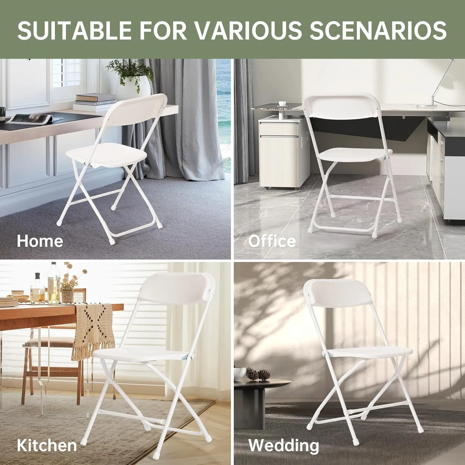 10 PCS Plastic Folding Chair, Portable Commercial Chair, 450 LB Capacity Premium Plastic Folding Chairs, Folding Chair for Wedding Party Outdoor Indoor, Stackable Folding Chairs White