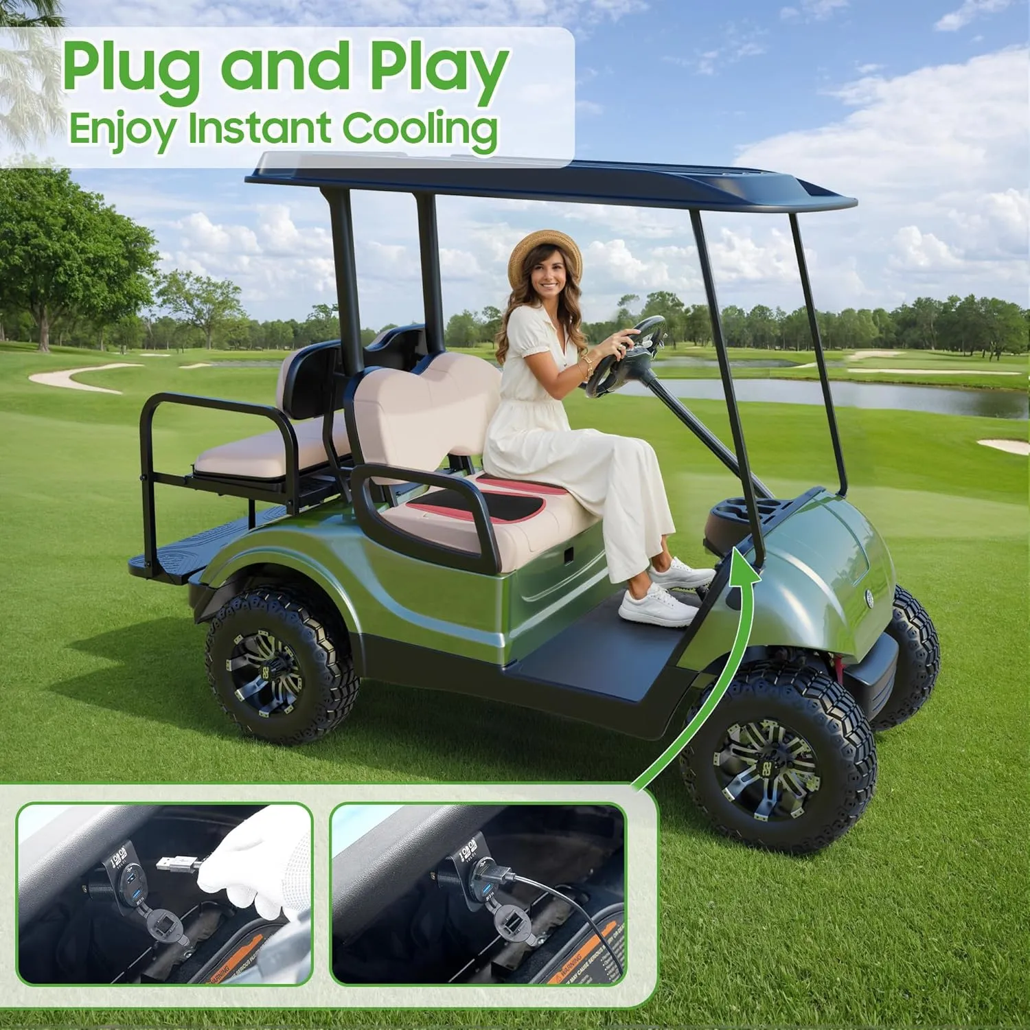 10L0L Golf Cart Cooling Seat Cushion with 8 Fans - Universal for Yamaha EZGO Club Car, 3-Speed Ventilated Seat Pad, USB-Powered with Ice Silk Fabric & Turbo Airflow Design