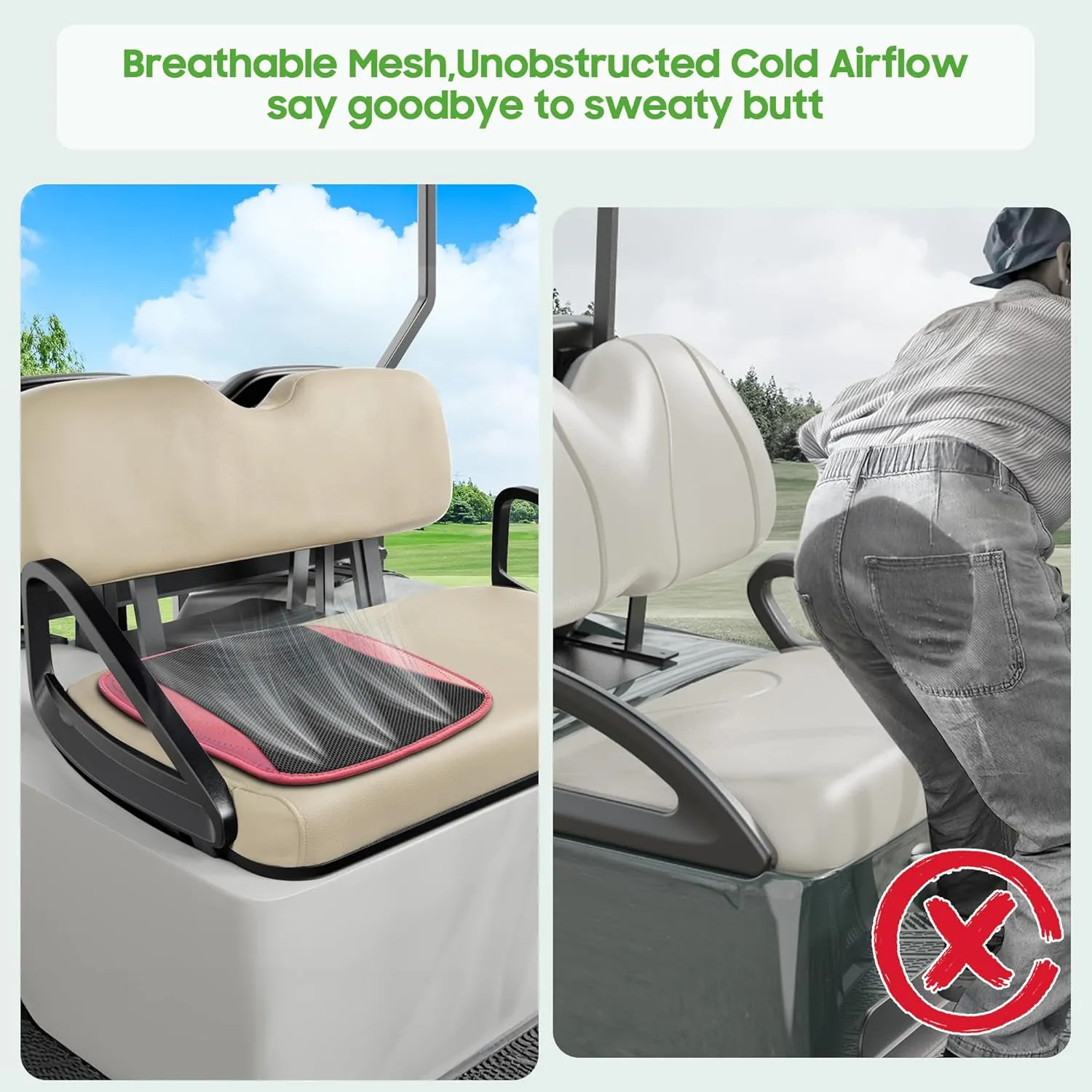 10L0L Golf Cart Cooling Seat Cushion with 8 Fans - Universal for Yamaha EZGO Club Car, 3-Speed Ventilated Seat Pad, USB-Powered with Ice Silk Fabric & Turbo Airflow Design