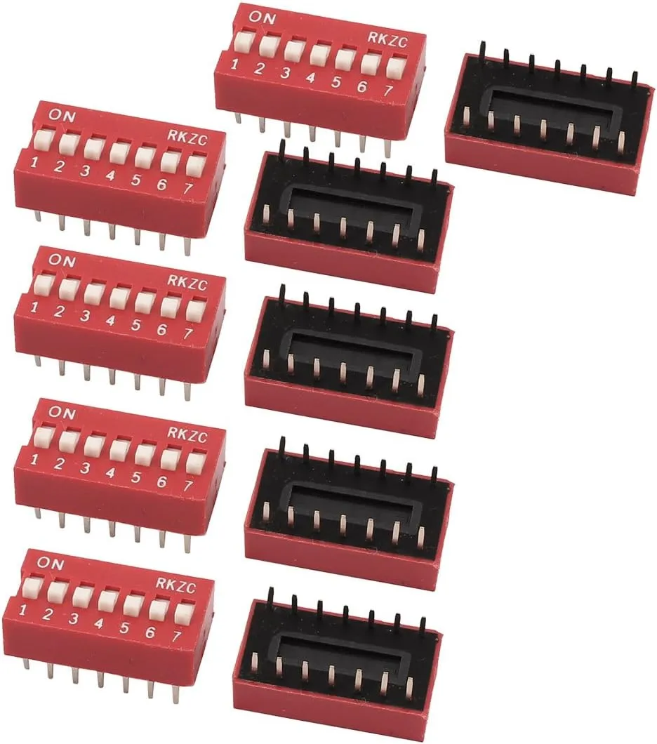 10PCS 2.54mm Plug-in Switches Pitch 2-Row 7 Positions 14P Slide Type DIP Toggle Dial Code Outlet Switches Switch Red