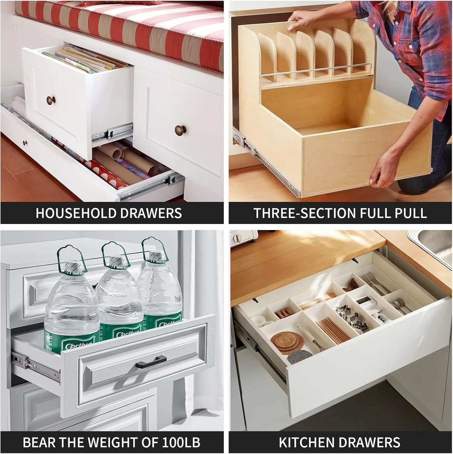 12 inch Soft Self Close Drawer Slides 6 Pairs (12pcs) Full Extension Ball Bearing Drawer Slides 3 fold Full Stretch Side Mount Drawer Slides 100 LB Capacity Drawer Slide 12" Silver