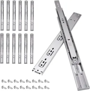 12 inch Soft Self Close Drawer Slides 6 Pairs (12pcs) Full Extension Ball Bearing Drawer Slides 3 fold Full Stretch Side Mount Drawer Slides 100 LB Capacity Drawer Slide 12" Silver