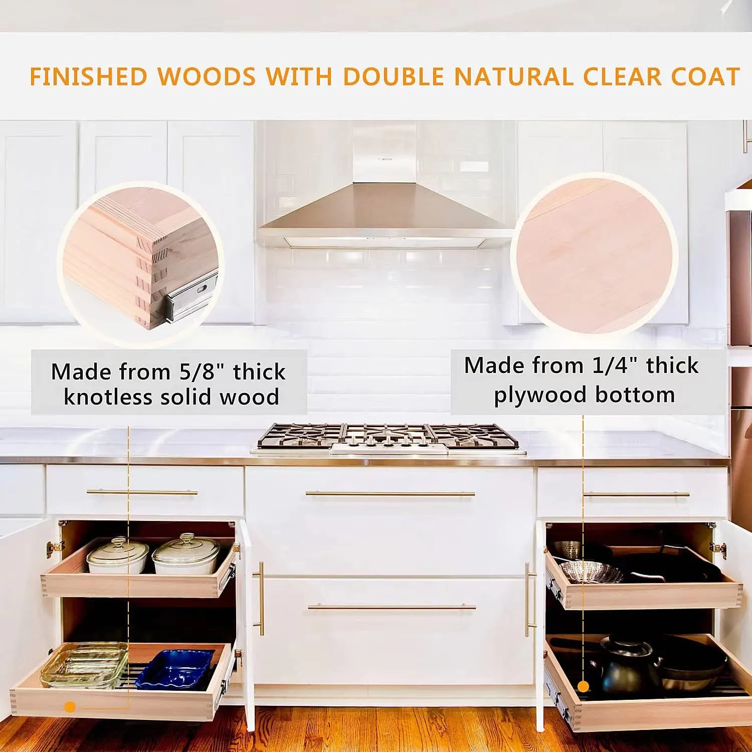 14”W x 21”D Soft Close Slide Out Wood Drawer Organizer for Kitchen, Finished, Bottom and Side Assembly (Wood Drawer Part is Width 13'')