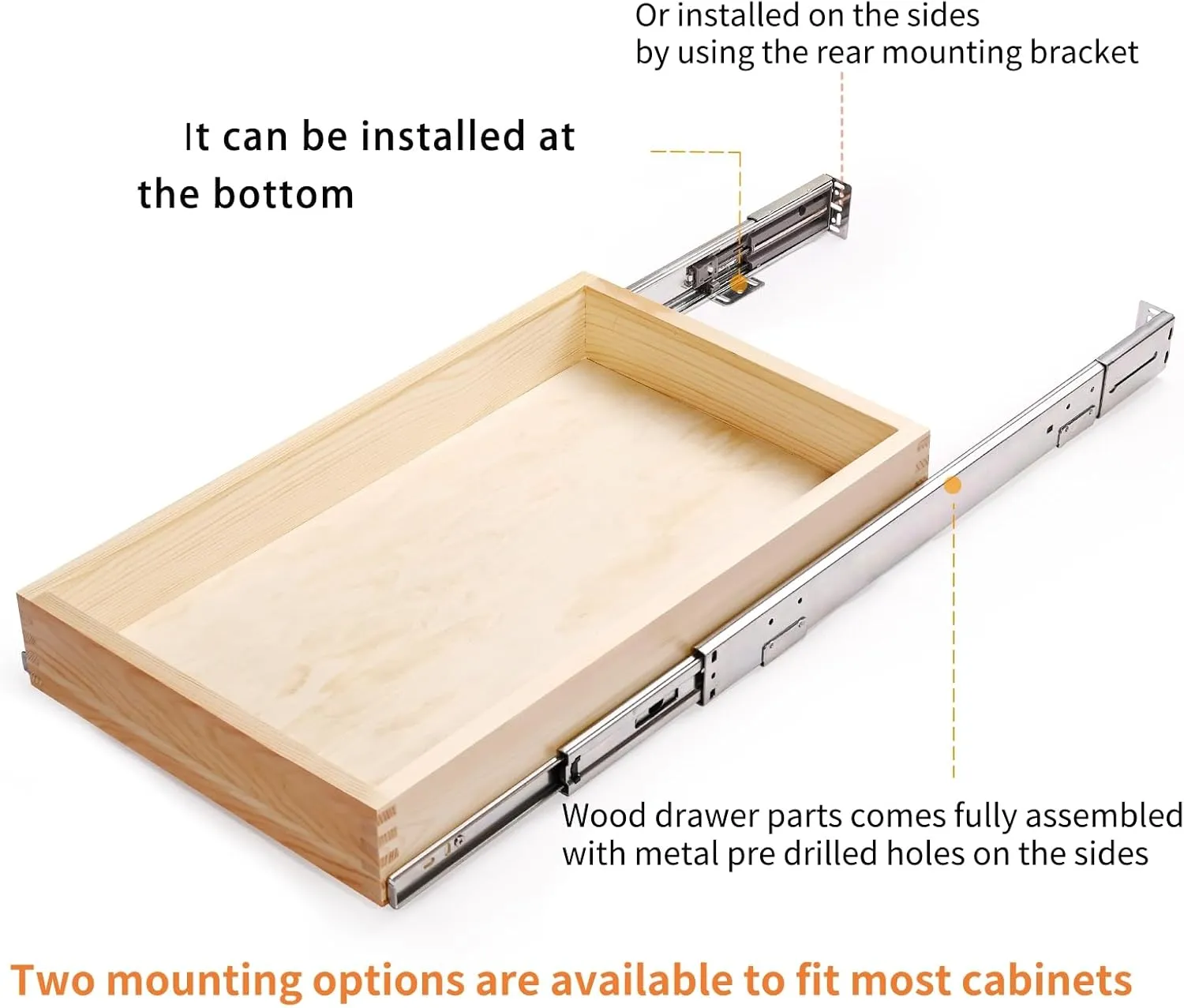 14”W x 21”D Soft Close Slide Out Wood Drawer Organizer for Kitchen, Finished, Bottom and Side Assembly (Wood Drawer Part is Width 13'')