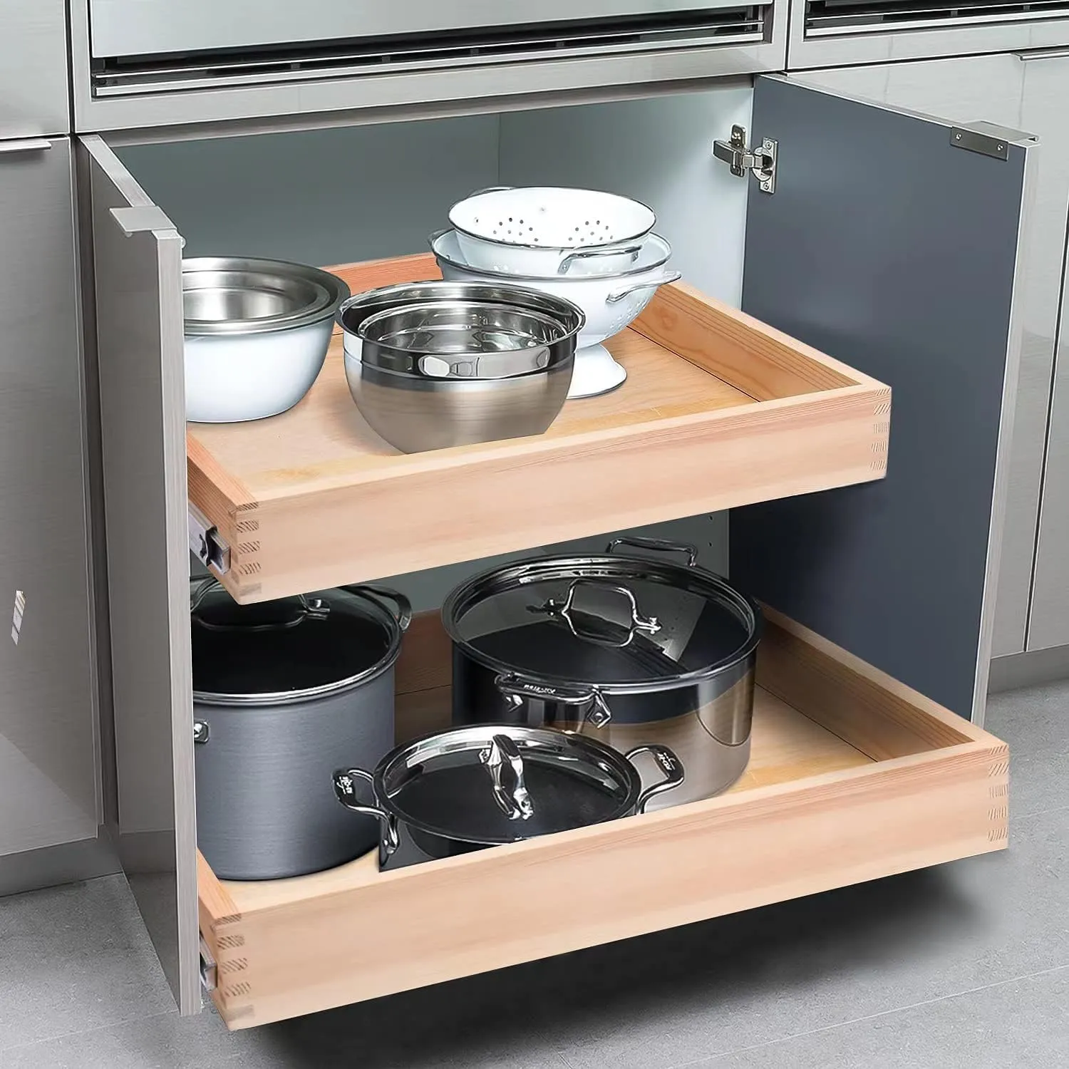 14”W x 21”D Soft Close Slide Out Wood Drawer Organizer for Kitchen, Finished, Bottom and Side Assembly (Wood Drawer Part is Width 13'')
