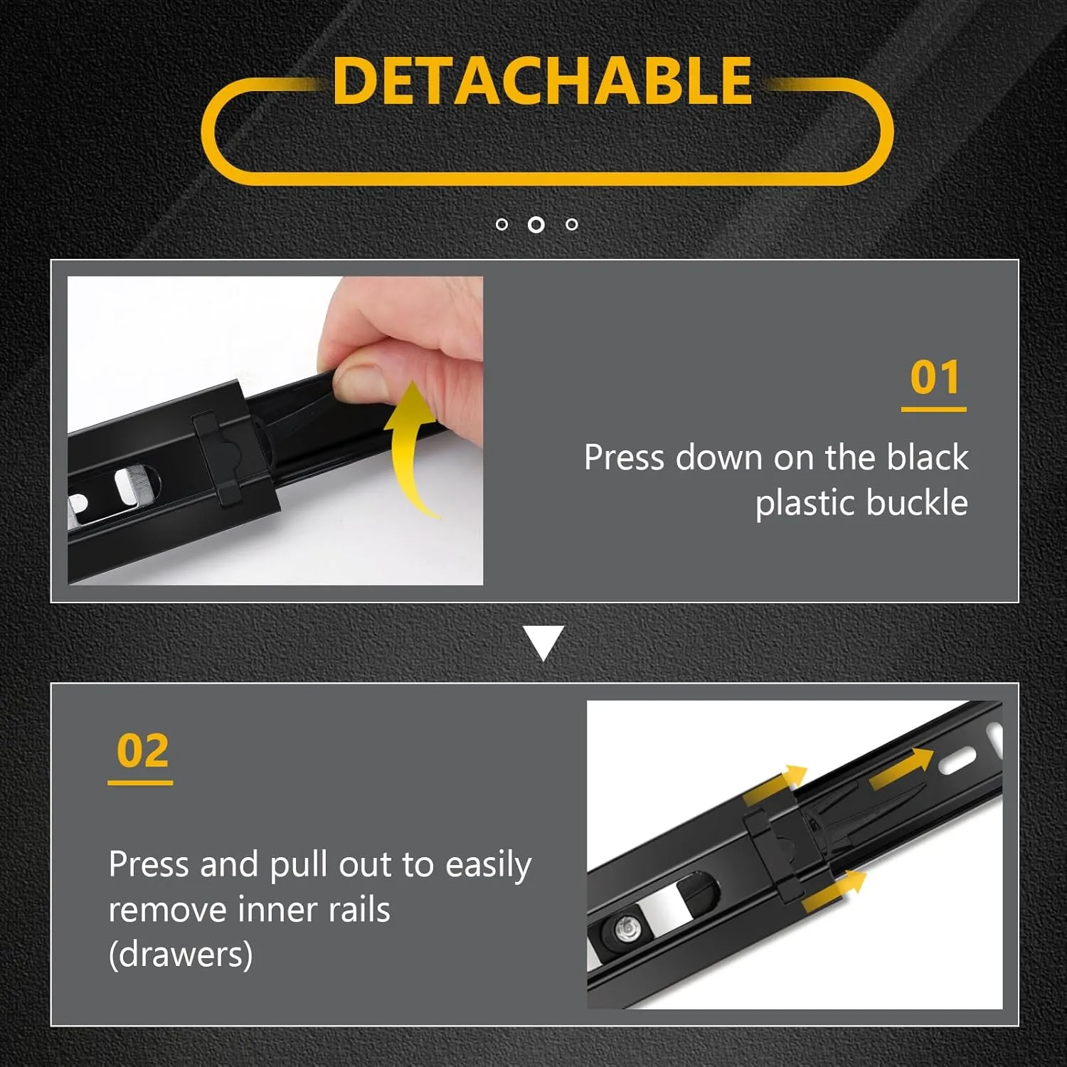 16 inch Ball Bearing Drawer Slides 6 Pairs (12pcs) - 100LB Capacity, Full Extension Side Mount Slides for Kitchen Cabinets, Wardrobes, Office Furniture (Black 16inch)
