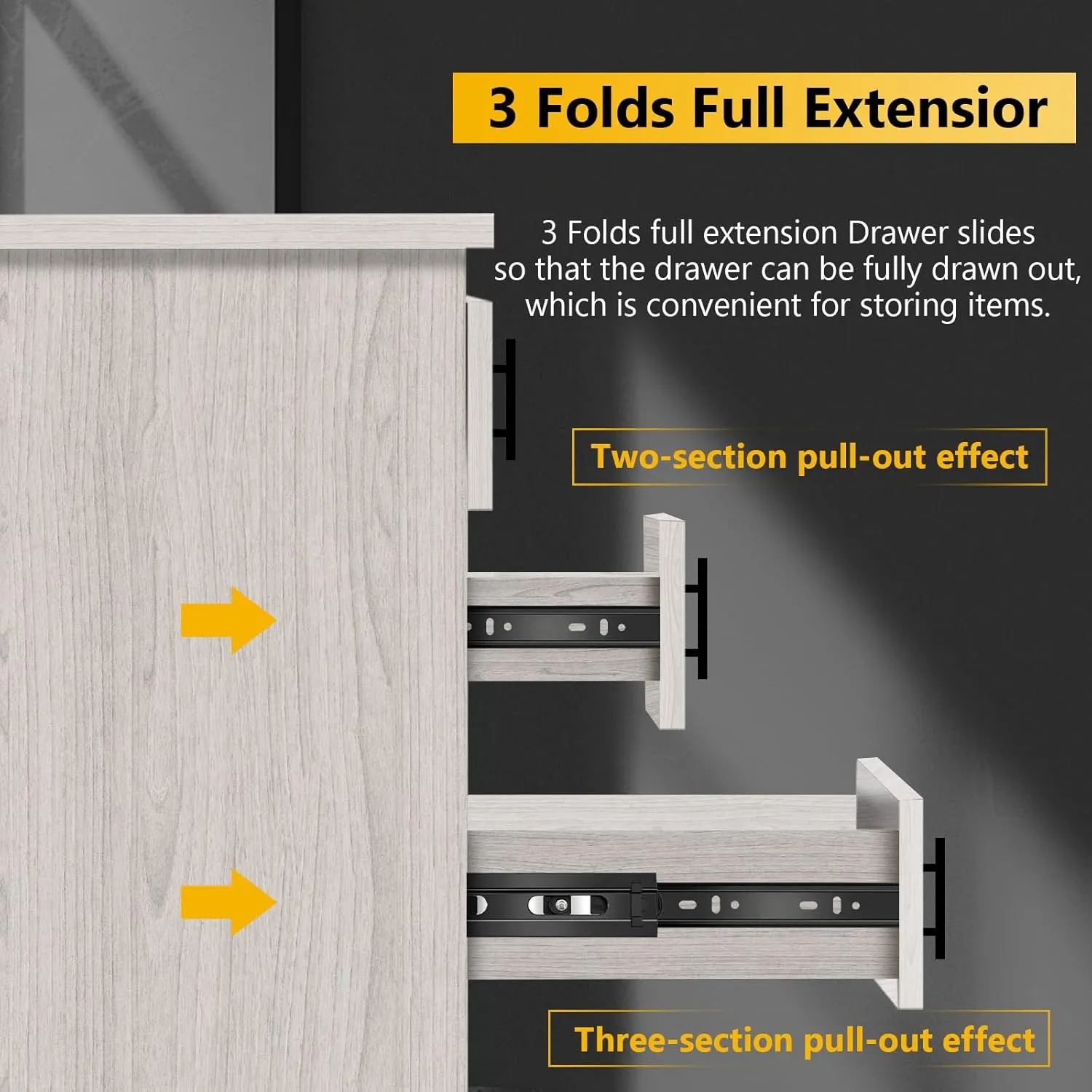 16 inch Ball Bearing Drawer Slides 6 Pairs (12pcs) - 100LB Capacity, Full Extension Side Mount Slides for Kitchen Cabinets, Wardrobes, Office Furniture (Black 16inch)