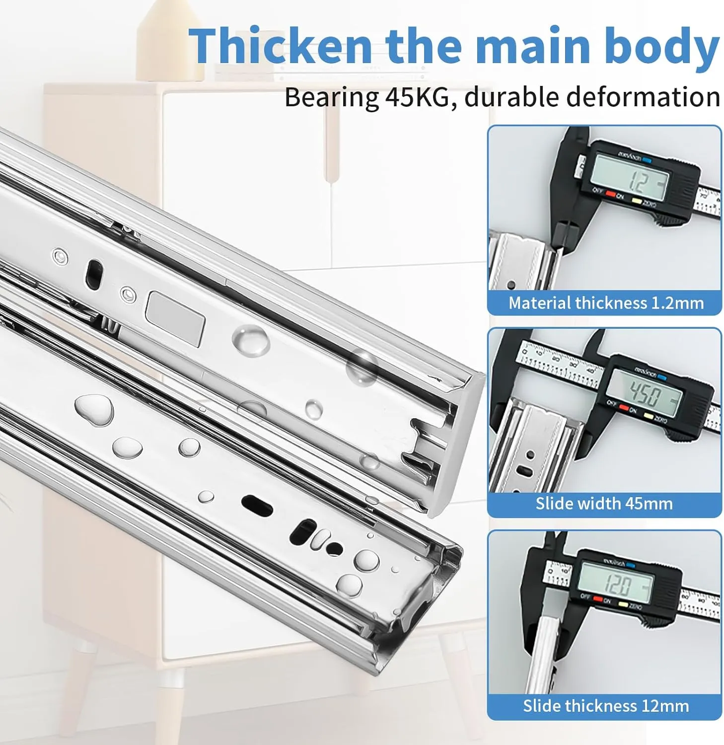 16 inch Drawer Slides 1 Pairs (2pcs) Soft Self Close Full Extension Ball Bearing Drawer Slides 3 fold Full Stretch Side Mount 100 LB Capacity 16" Silver