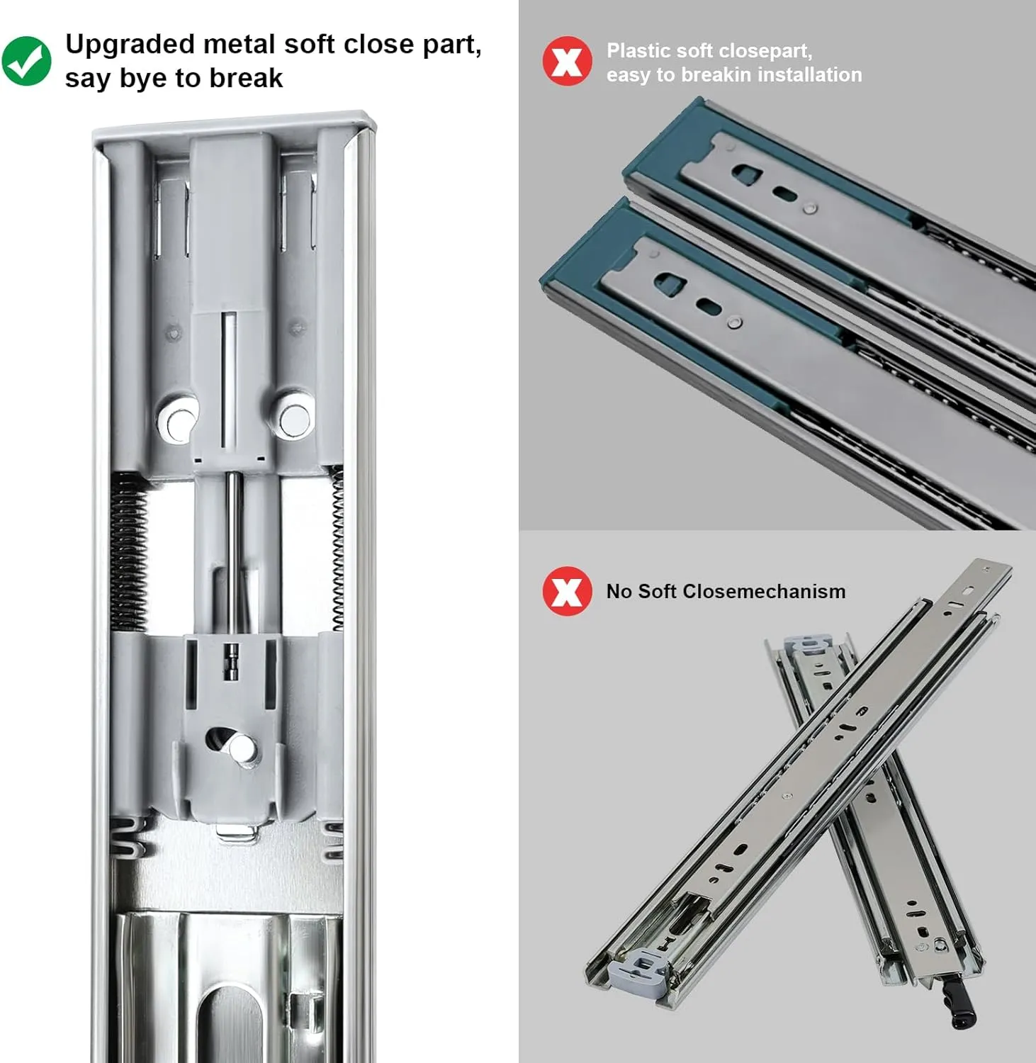 16 inch Drawer Slides 4 Pairs (8pcs) Soft Self Close Full Extension Ball Bearing Drawer Rails Side Mount Metal Dresser Runners for File Cabinet Trash Can Kitchen Wardrobe Glides 16" 100 LB Capacity