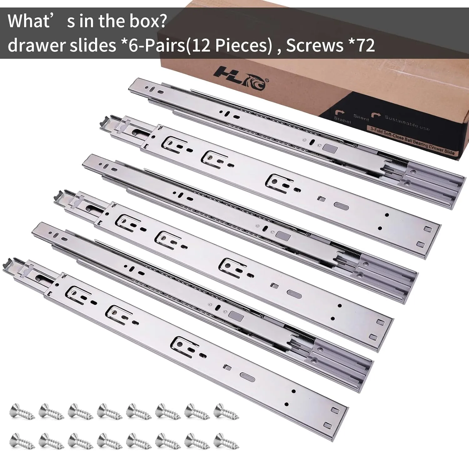 16inch Soft Self Close Drawer Slides 6 Pairs (12pcs) Full Extension Ball Bearing Drawer Slide 3 fold Full Stretch Side Mount Drawer Slides 100 LB Capacity Drawer Slide 16" Silver