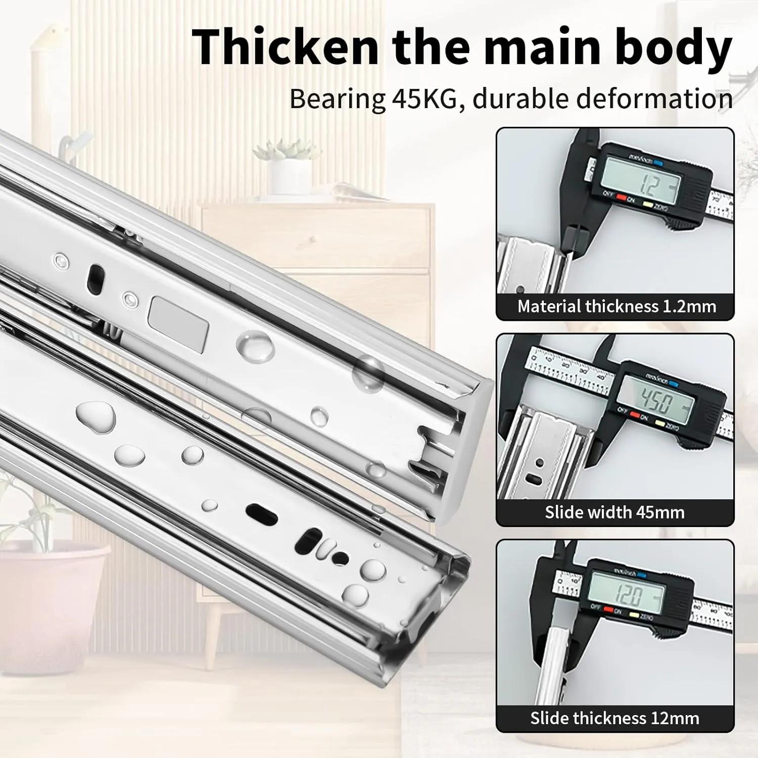 16inch Soft Self Close Drawer Slides 6 Pairs (12pcs) Full Extension Ball Bearing Drawer Slide 3 fold Full Stretch Side Mount Drawer Slides 100 LB Capacity Drawer Slide 16" Silver