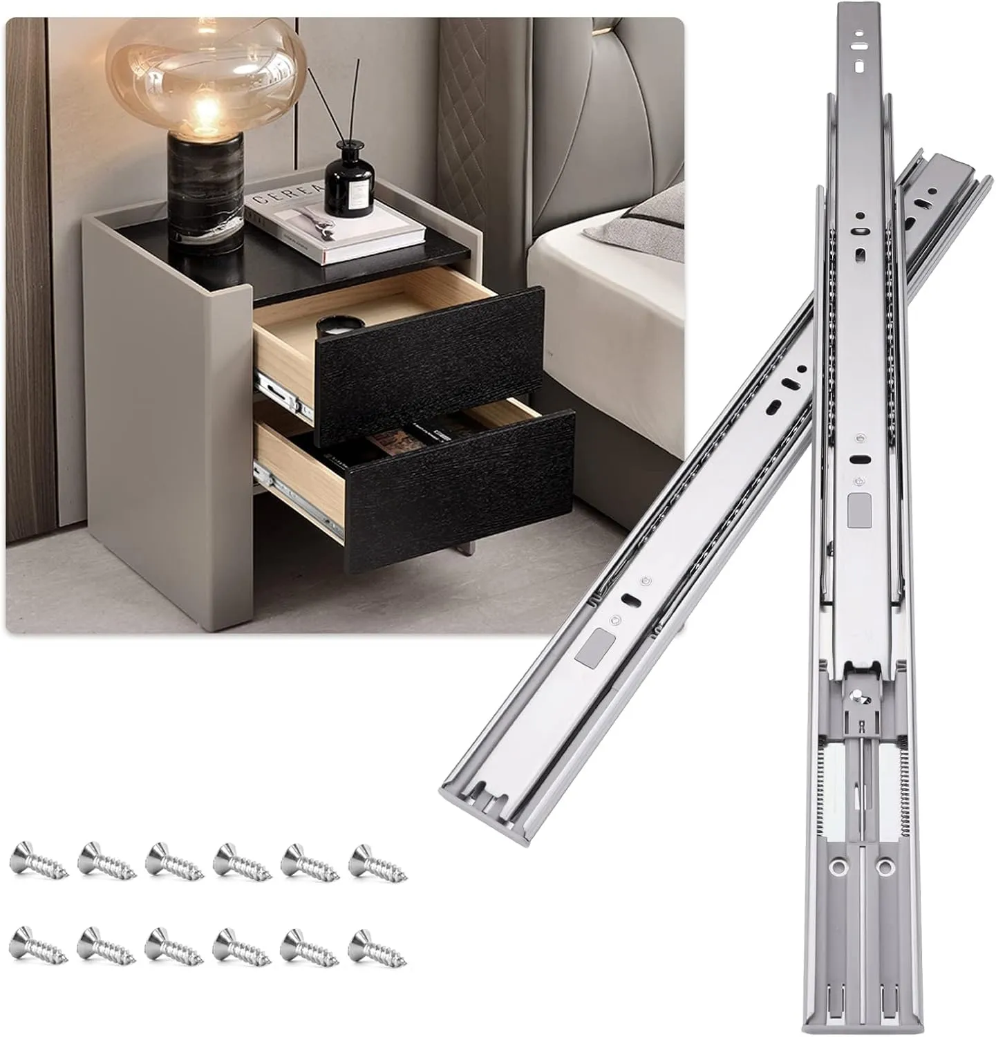 16inch Soft Self Close Drawer Slides 6 Pairs (12pcs) Full Extension Ball Bearing Drawer Slide 3 fold Full Stretch Side Mount Drawer Slides 100 LB Capacity Drawer Slide 16" Silver