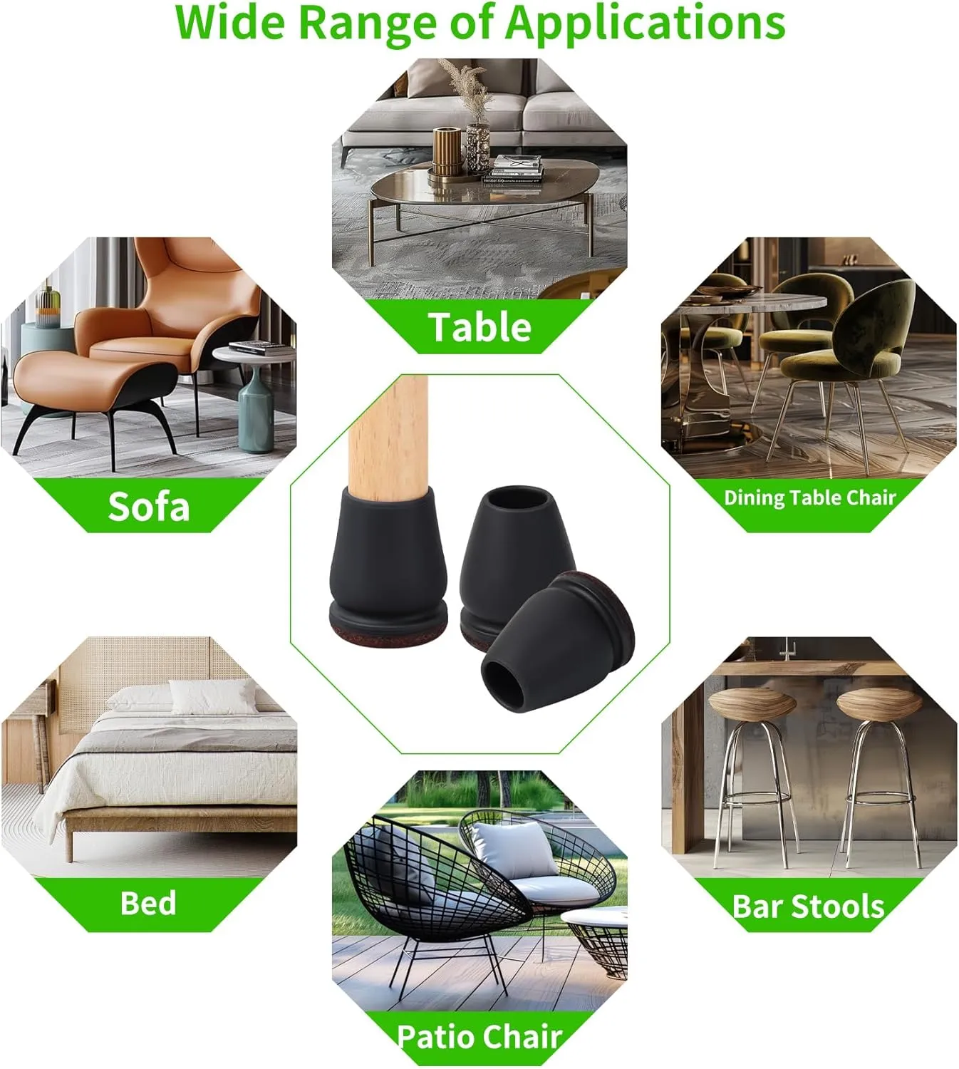 16PCS Extra Small Chair Leg Floor Protectors, Chair Leg Protector for Hardwood Floors, Metal Bar Stool Floor Protectors Chair Leg Caps, Round Felt Furniture Pads Furniture Sliders(Black,Fit 0.5"-0.8")