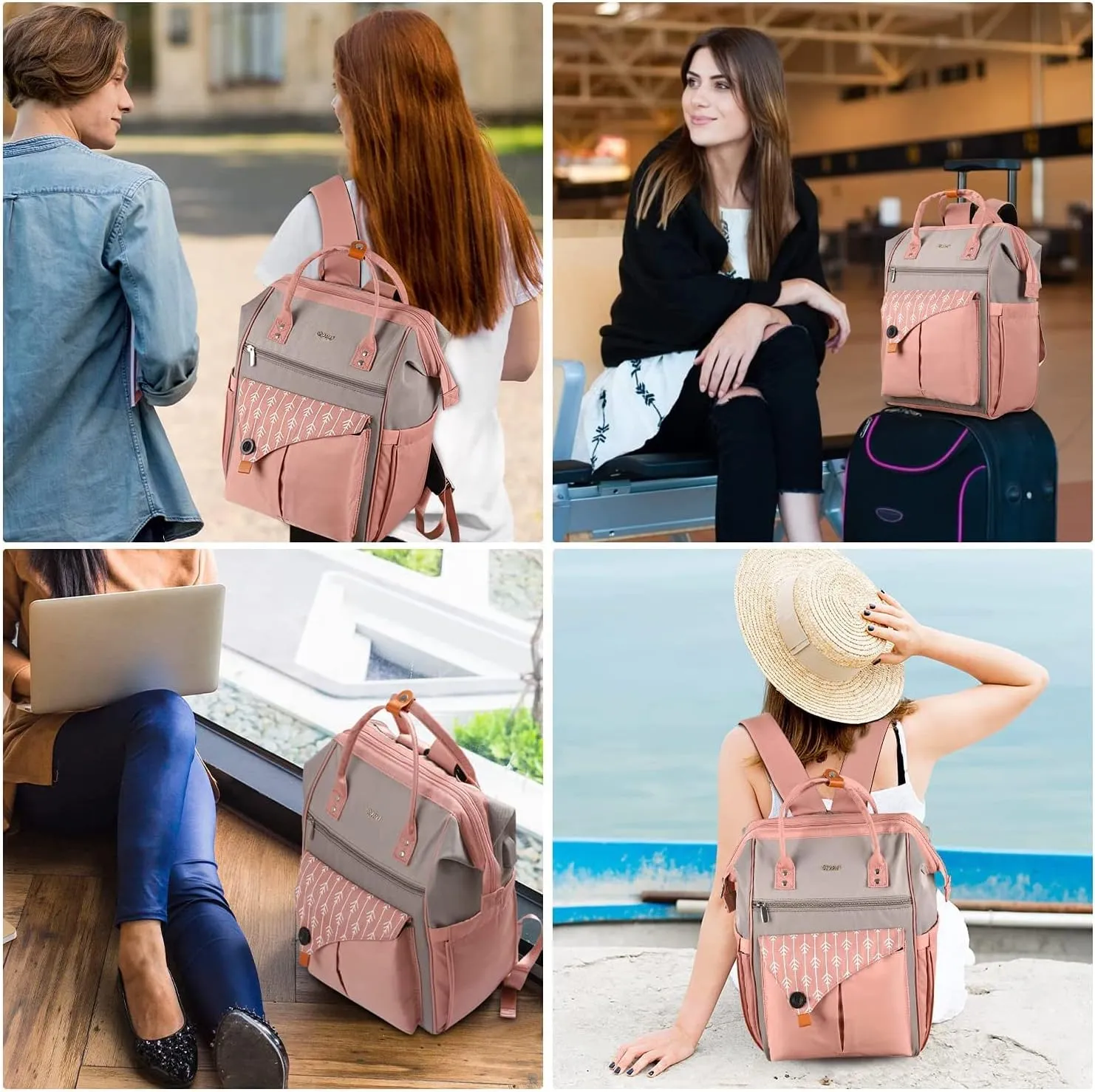 17.3 Inch Laptop Backpack for Women, Travel Anti Theft School Backpack with USB Charging Port, Water Resistant College School Computer Bag Gifts for Women, Girls, Teacher