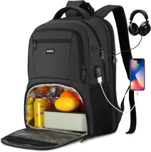 17.3 Inch Laptop Backpack Insulated Backpacks with Cooler Compartment,TSA Large School Backpack Lunch Box for Teens Boys,Anti-Theft Work Business Bookbag,College Computer Backpack for Men Women