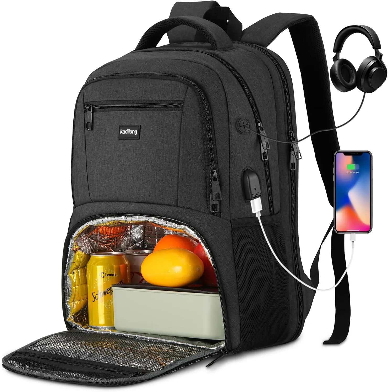 17.3 Inch Laptop Backpack Insulated Backpacks with Cooler Compartment,TSA Large School Backpack Lunch Box for Teens Boys,Anti-Theft Work Business Bookbag,College Computer Backpack for Men Women