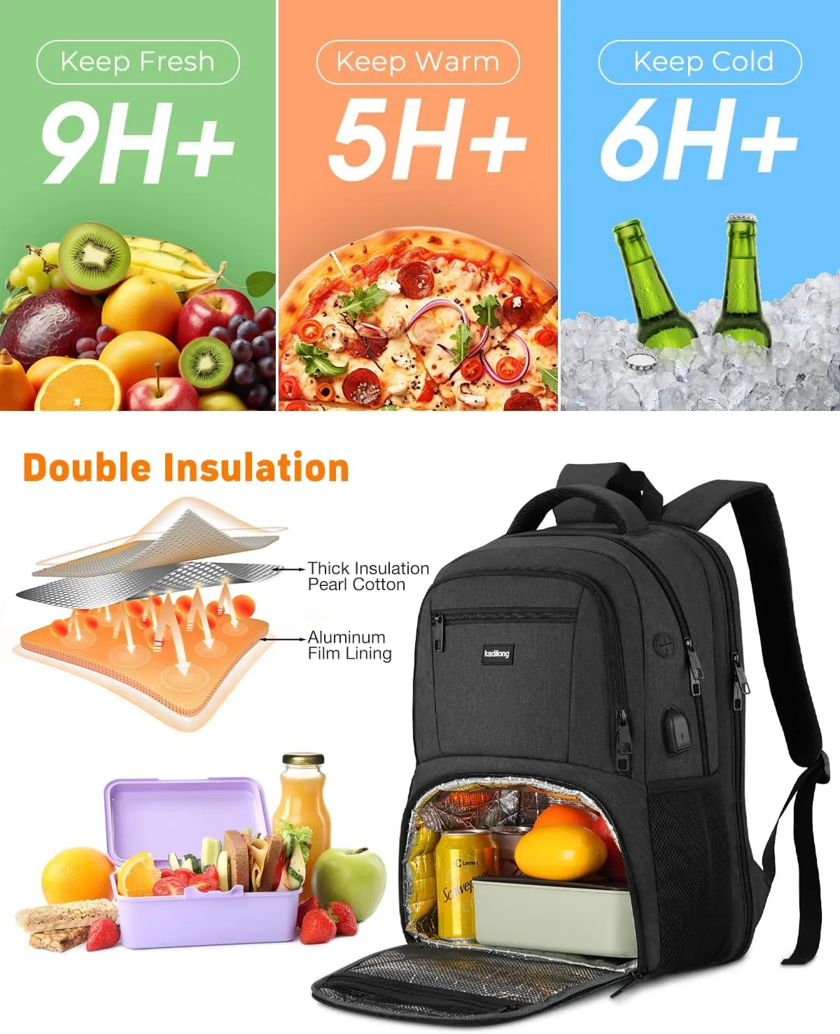 17.3 Inch Laptop Backpack Insulated Backpacks with Cooler Compartment,TSA Large School Backpack Lunch Box for Teens Boys,Anti-Theft Work Business Bookbag,College Computer Backpack for Men Women