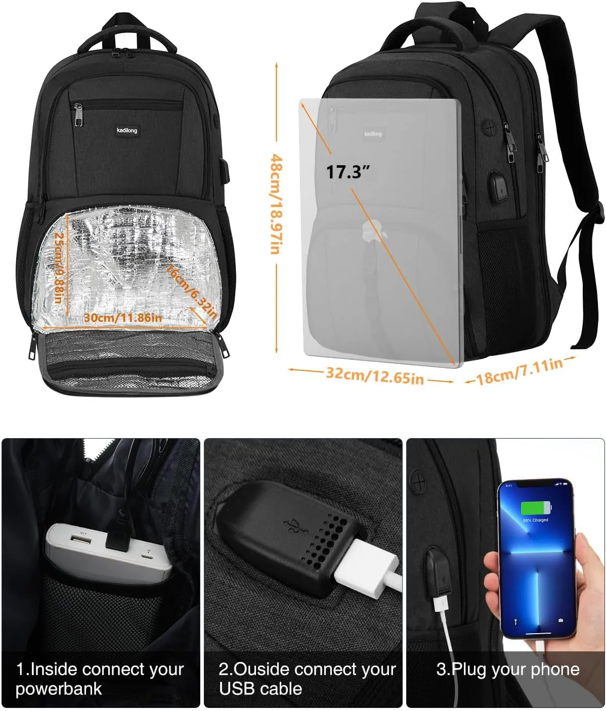 17.3 Inch Laptop Backpack Insulated Backpacks with Cooler Compartment,TSA Large School Backpack Lunch Box for Teens Boys,Anti-Theft Work Business Bookbag,College Computer Backpack for Men Women