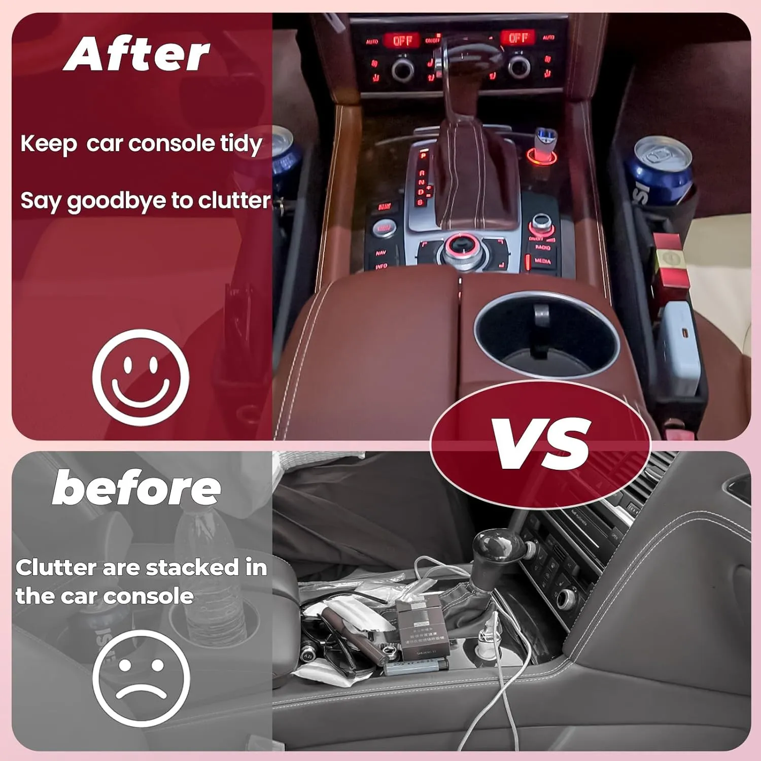 2 Packs Car Seat Gap Filler Organizer, Car Seat Organizer, Seat Gap Storage Box with Cup Holders for Drink, Car Leather Cup Holder Gap Bag Front Seat for Phone, Sunglasses,Keys(Left Right Side)