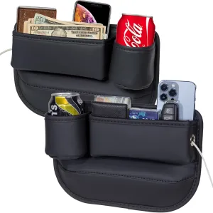 2 Packs Car Seat Gap Filler Organizer, Car Seat Organizer, Seat Gap Storage Box with Cup Holders for Drink, Car Leather Cup Holder Gap Bag Front Seat for Phone, Sunglasses,Keys(Left Right Side)
