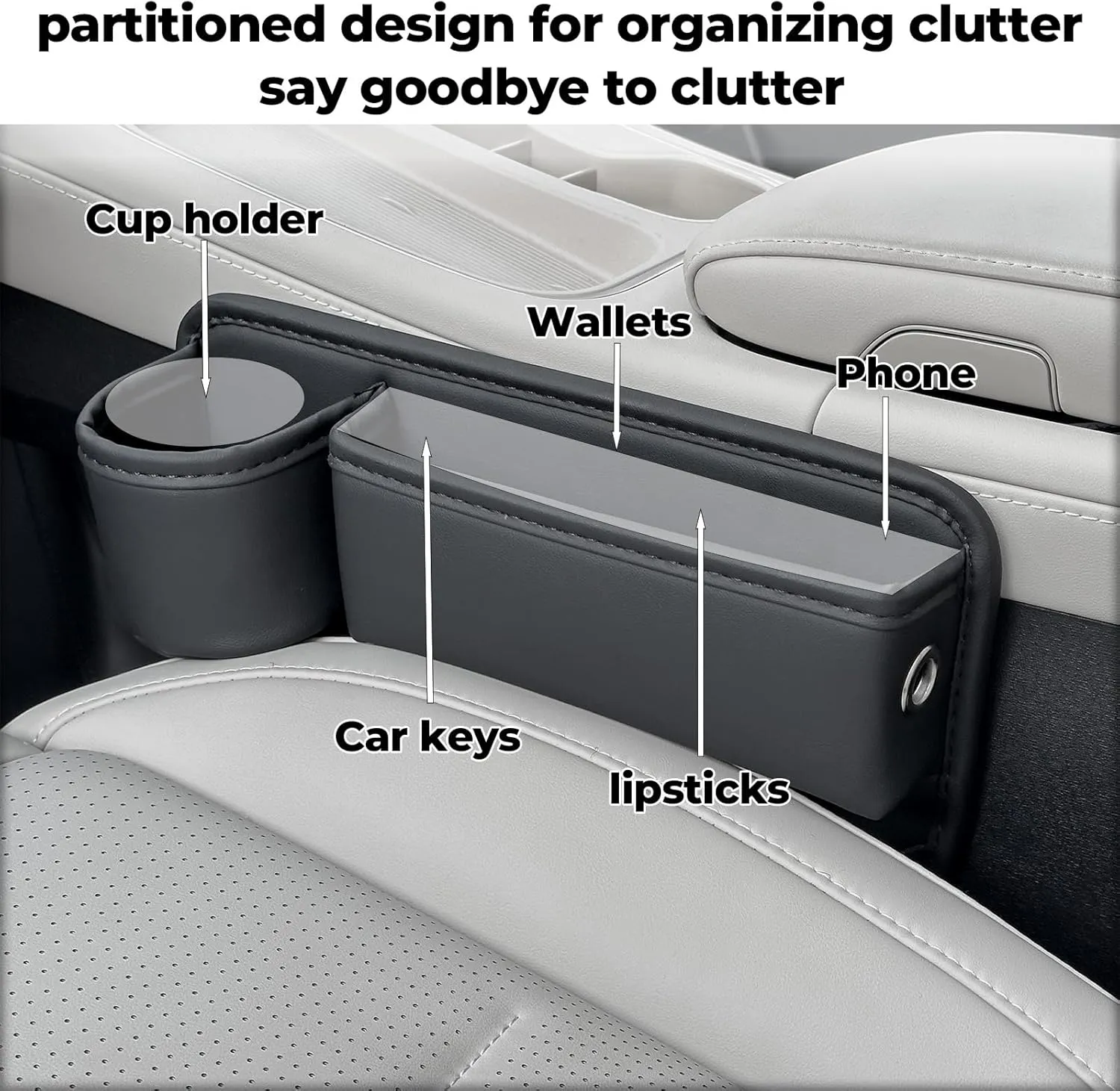 2 Packs Car Seat Gap Filler Organizer, Car Seat Organizer, Seat Gap Storage Box with Cup Holders for Drink, Car Leather Cup Holder Gap Bag Front Seat for Phone, Sunglasses,Keys(Left Right Side)