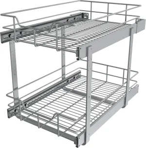 2 Tier Pull Out Cabinet Organizer 14" W X 22" D, Slide Out Drawers For Kitchen Cabinets, Pull Out Drawers For Cabinets Capacity Heavy Duty Caddy, Cabinet Pullout Shelves Chrome-Plated,Bathroom Pantry