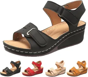 2025 New Soft & Stylish Wedge Sandals for Effortless Comfort, Dressy Open Toe Strap Platform Wedge Sandals with Adjustable Hook & Loop Straps Slip-Resistant Casual Shoes for Women