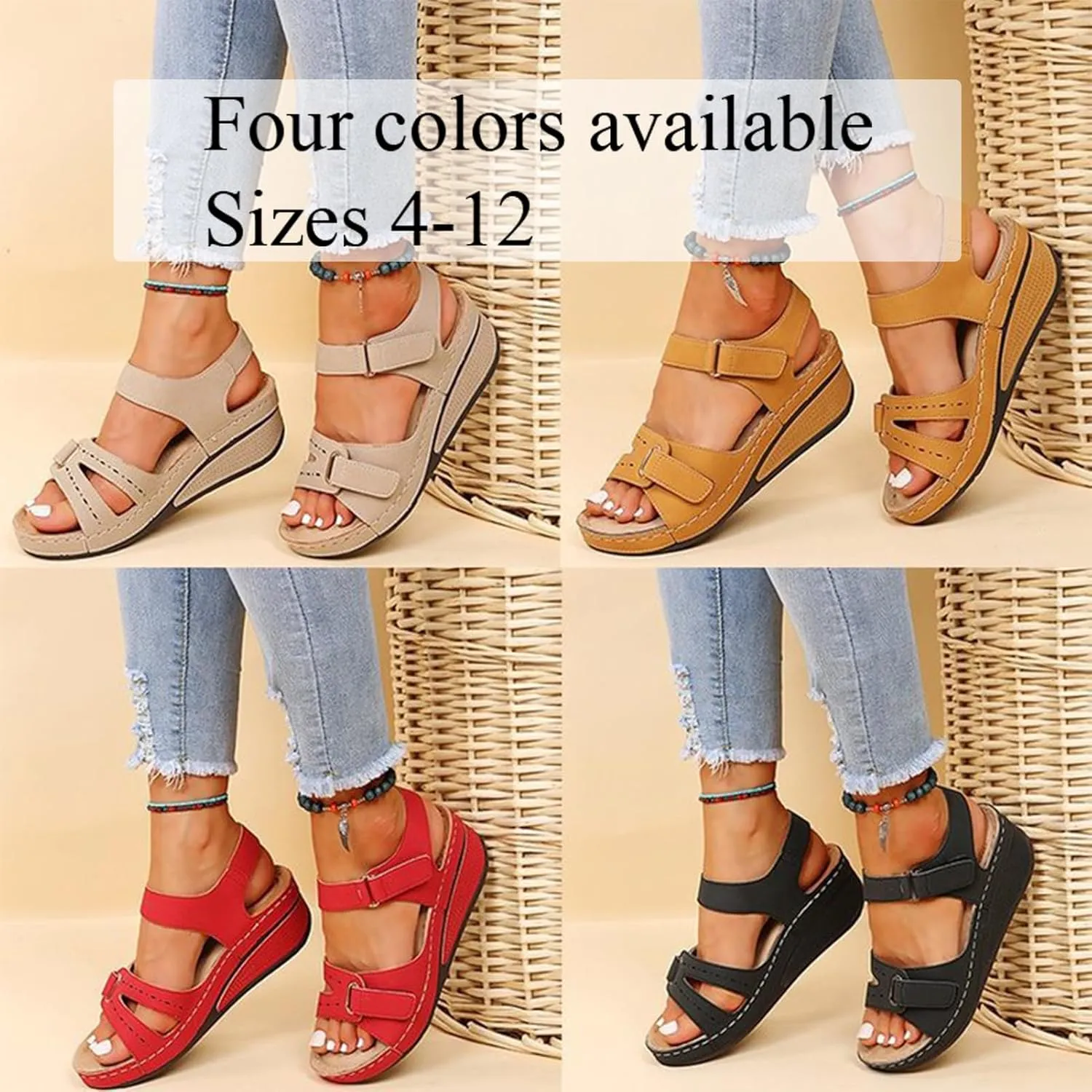 2025 New Soft & Stylish Wedge Sandals for Effortless Comfort, Dressy Open Toe Strap Platform Wedge Sandals with Adjustable Hook & Loop Straps Slip-Resistant Casual Shoes for Women