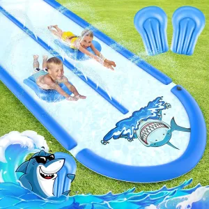 20FT Slip and Slide Lawn Water Slide with 2 Bodyboards, Slip n Slide Heavy Duty Double Lane for Kids Backyard Games with Sprinkler, Summer Outdoor Water Toys Outside Play for Kids and Adults
