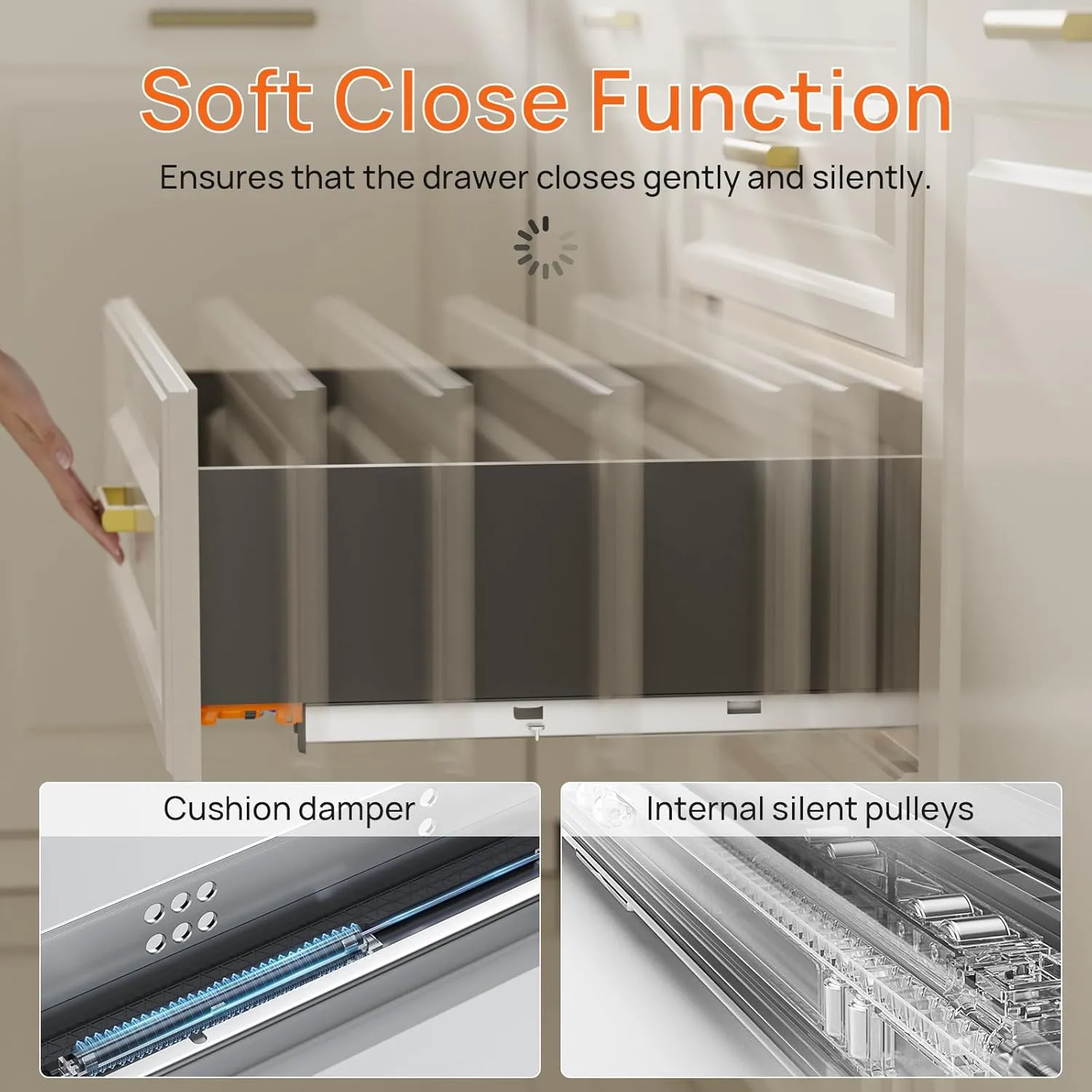 21 Inch Soft Close Undermount Drawer Slides, Concealed Drawer Rails with Rear Brackets for Closet Drawers, Deep Kitchen Cabinets, Pantry Pull-Outs – Full Extension Heavy Duty Glides (1 Pair)