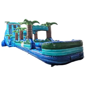 24ft Island Drop Dual Lane 2pc Commercial Water Slide with Inflatable Slip & Slide