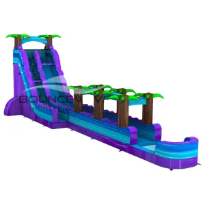 24ft Purple Plunge Teal Single Lane Inflatable Water Slide With Slip & Slide