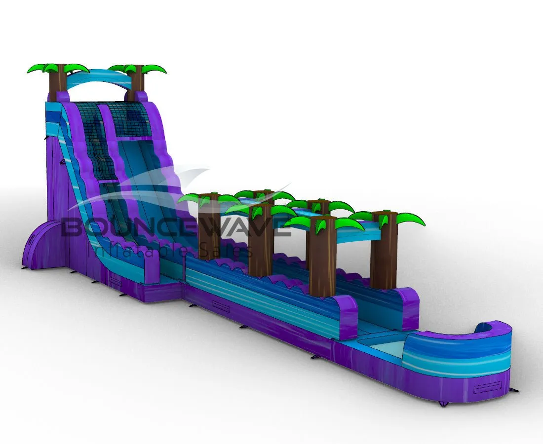 24ft Purple Plunge Teal Single Lane Inflatable Water Slide With Slip & Slide