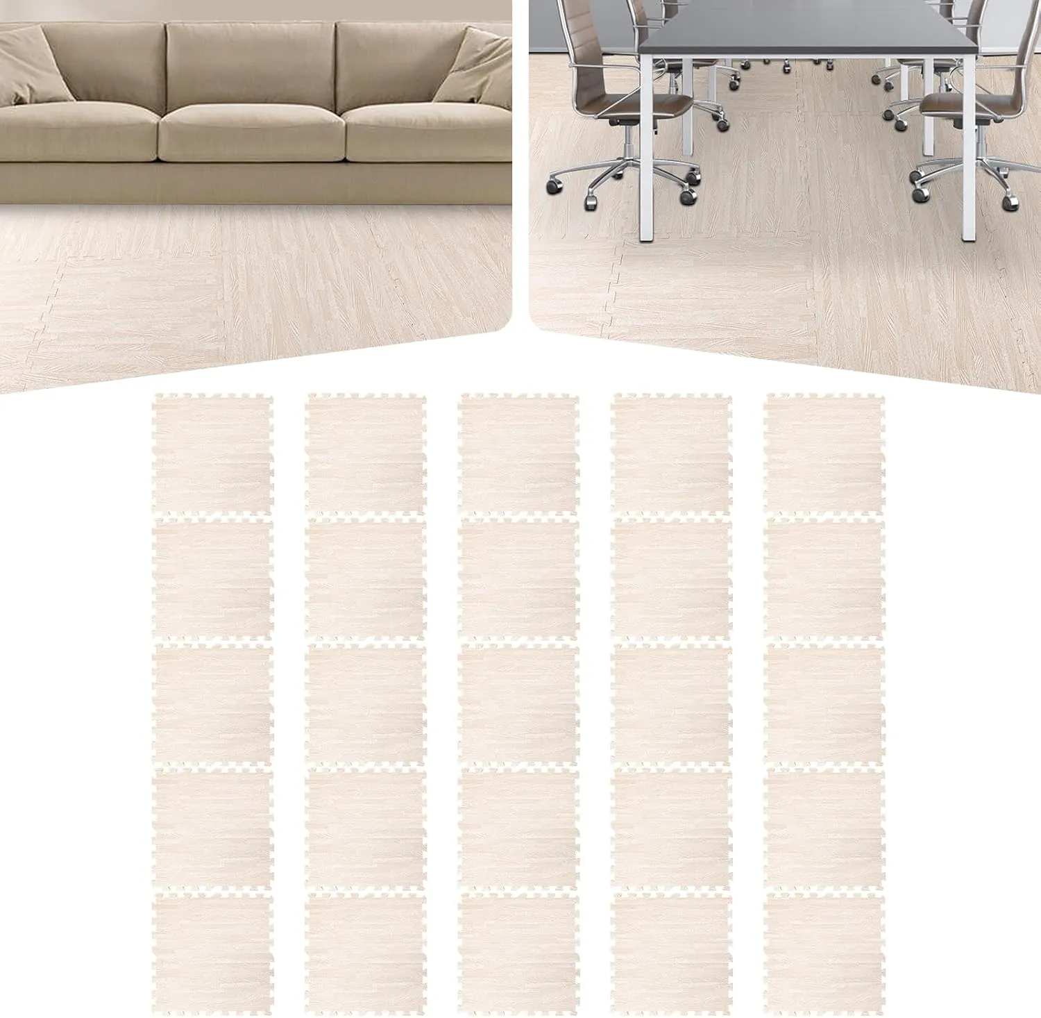 25 pcs Thick Printed Foam Tiles - Patchwork Foam Mat - 24" x 24" - Premium Wood Grain Interlocking Foam Floor Mats Patchwork Foam Mat - for Home, Gym Exercise or Trade Show (White, 24 * 24 in)