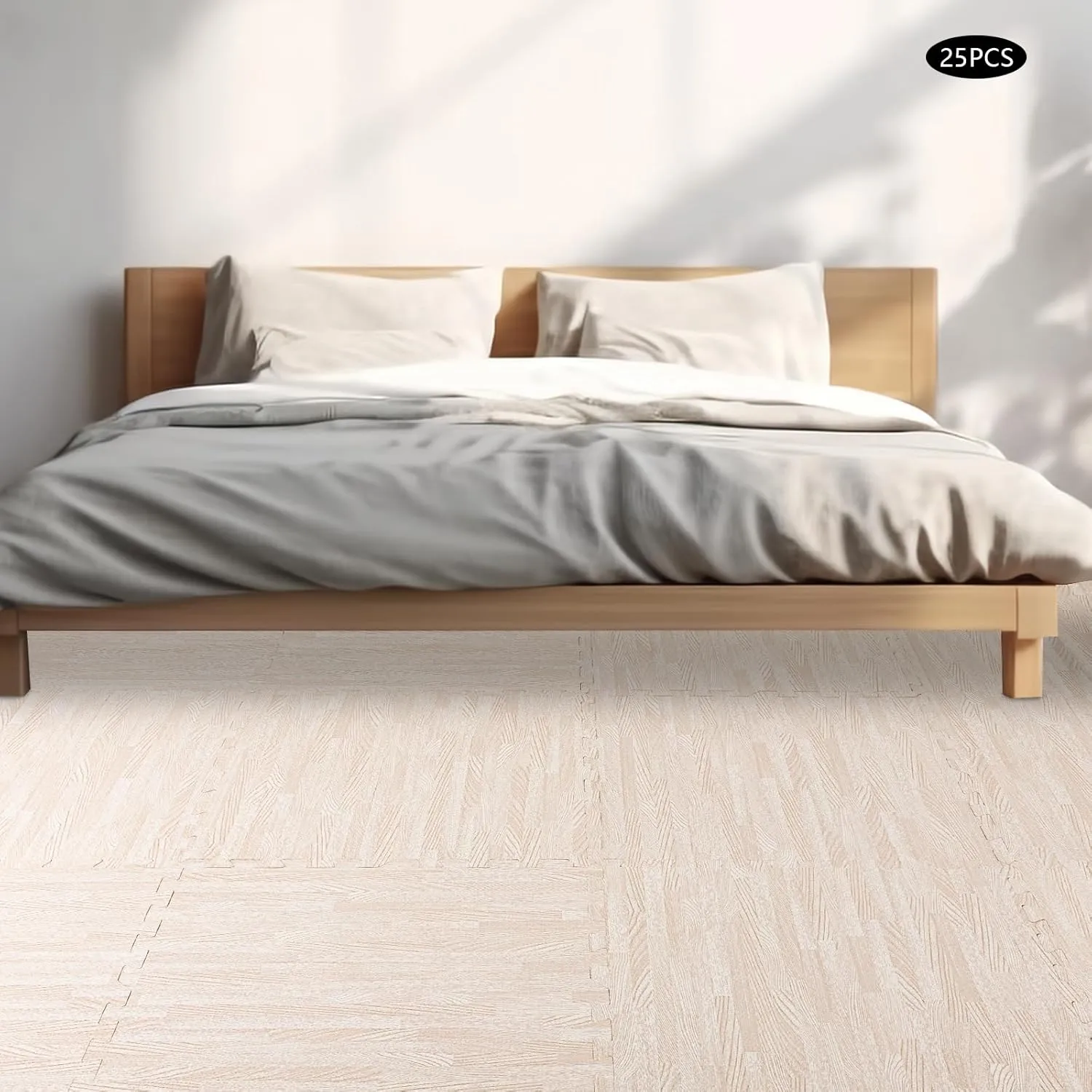 25 pcs Thick Printed Foam Tiles - Patchwork Foam Mat - 24" x 24" - Premium Wood Grain Interlocking Foam Floor Mats Patchwork Foam Mat - for Home, Gym Exercise or Trade Show (White, 24 * 24 in)