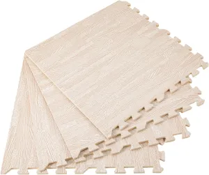 25 pcs Thick Printed Foam Tiles - Patchwork Foam Mat - 24" x 24" - Premium Wood Grain Interlocking Foam Floor Mats Patchwork Foam Mat - for Home, Gym Exercise or Trade Show (White, 24 * 24 in)