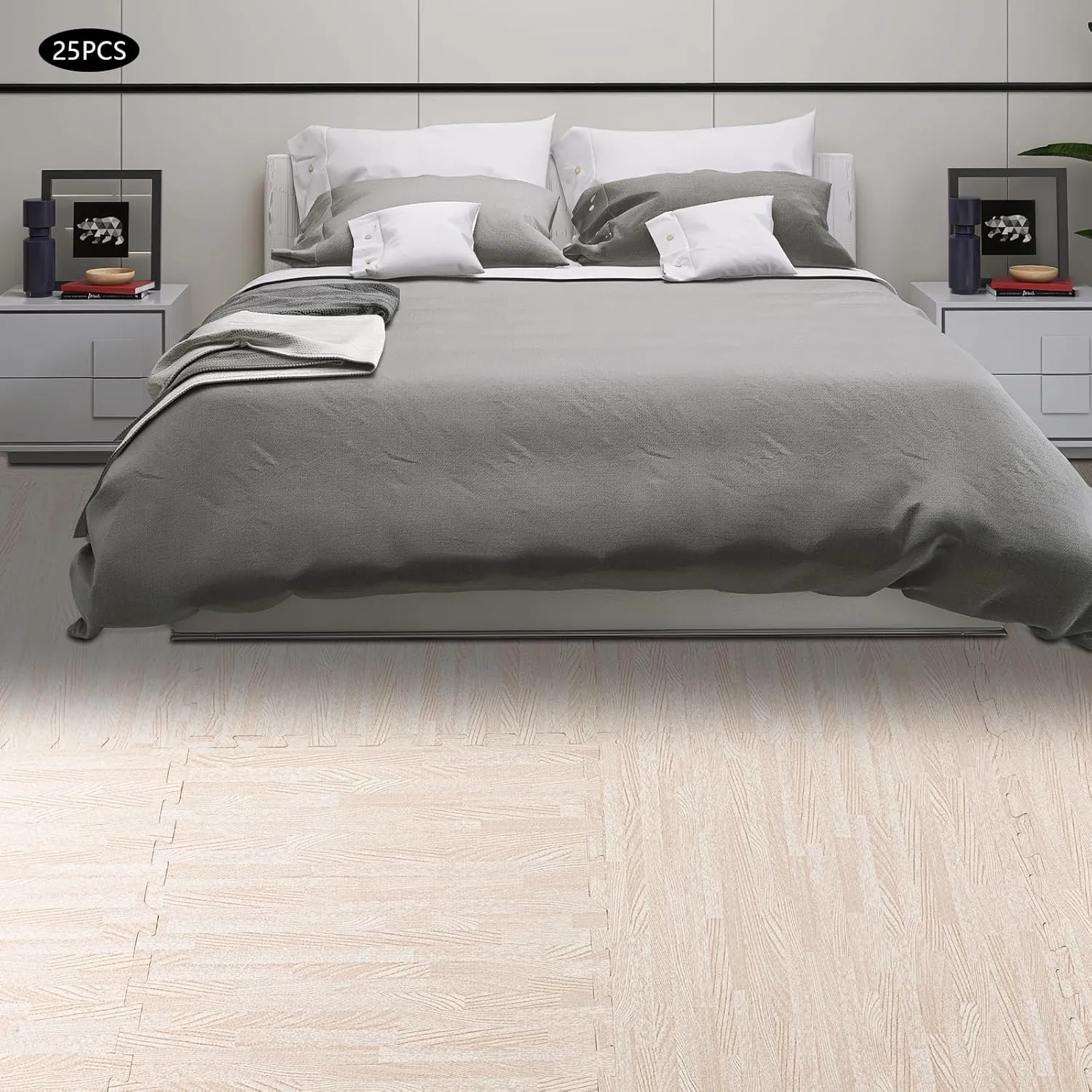 25 pcs Thick Printed Foam Tiles - Patchwork Foam Mat - 24" x 24" - Premium Wood Grain Interlocking Foam Floor Mats Patchwork Foam Mat - for Home, Gym Exercise or Trade Show (White, 24 * 24 in)