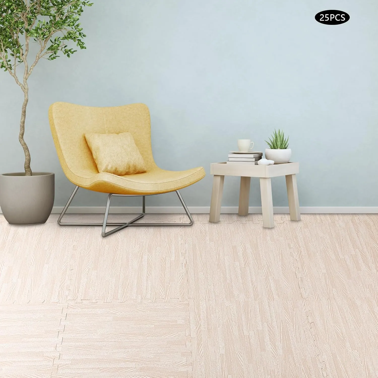 25 pcs Thick Printed Foam Tiles - Patchwork Foam Mat - 24" x 24" - Premium Wood Grain Interlocking Foam Floor Mats Patchwork Foam Mat - for Home, Gym Exercise or Trade Show (White, 24 * 24 in)