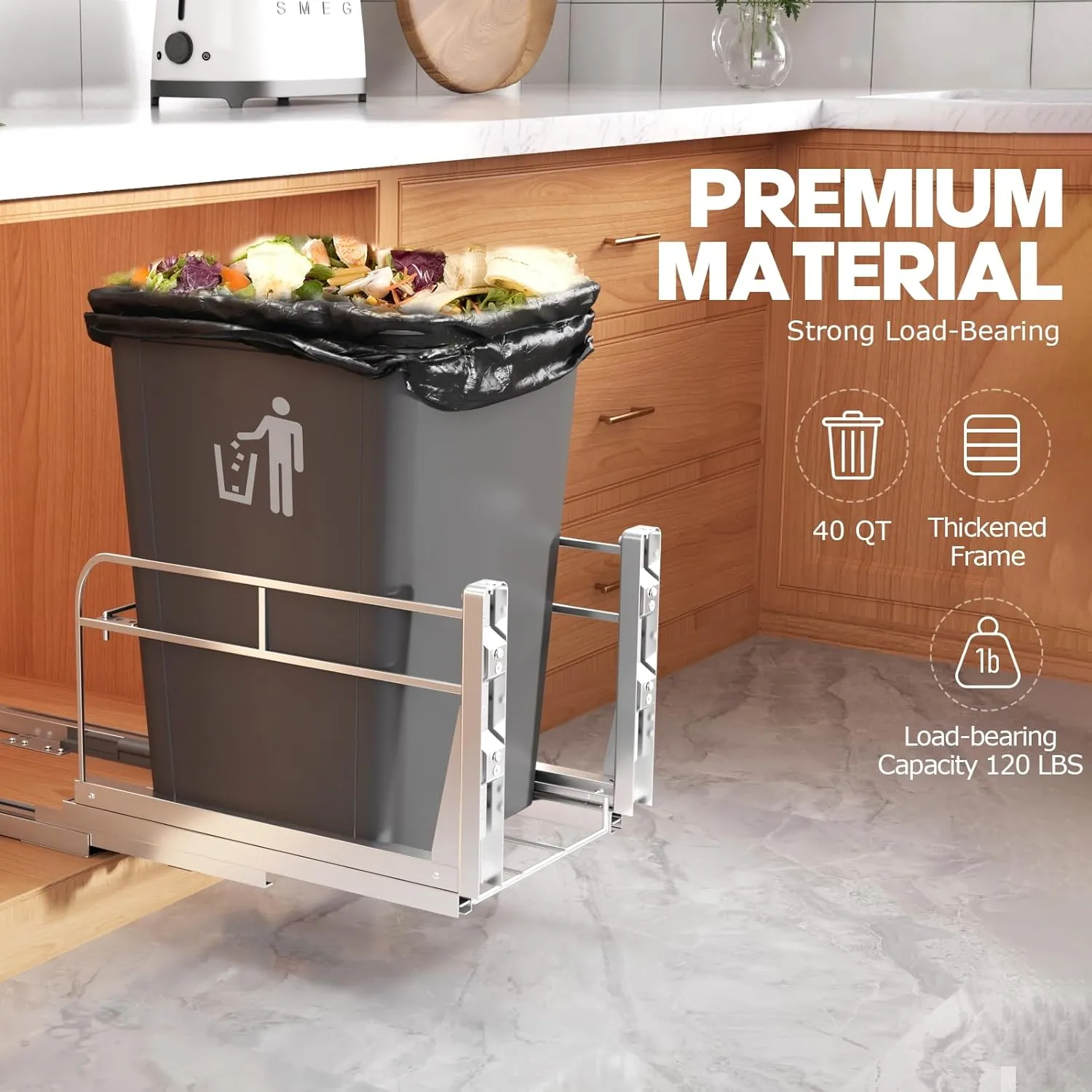 28-40 QT Pull Out Trash Can Under Cabinet with Soft-Close Slides,Heavy Duty Slide Out Under Sink Garbage Can Kit for Kitchen,Garbage Can Not Included,Requires Minimum Cabinets Opening 13"W X 18"D