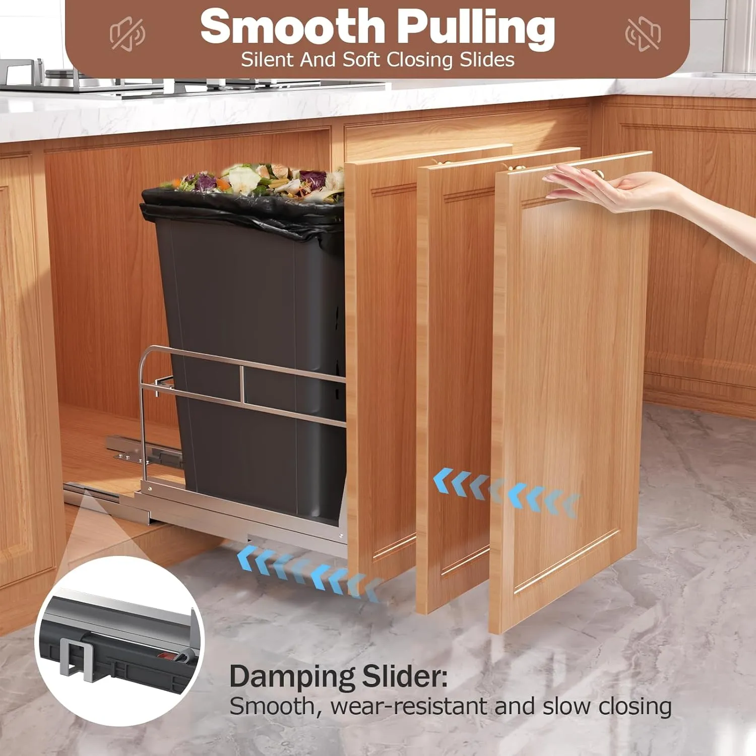 28-40 QT Pull Out Trash Can Under Cabinet with Soft-Close Slides,Heavy Duty Slide Out Under Sink Garbage Can Kit for Kitchen,Garbage Can Not Included,Requires Minimum Cabinets Opening 13"W X 18"D