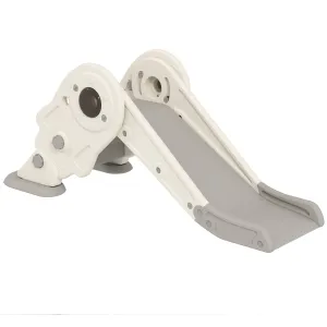 3 in 1 Toddler Slide, Foldable Kids Slide with Basketball Hoop, Climber, Anti-Slide Step for Ages 2-5, Cream White