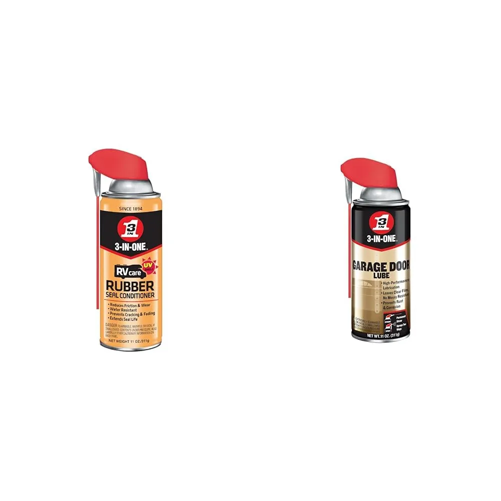 3-IN-ONE RVcare Rubber Seal Conditioner with Smart Straw Sprays 2 Ways, 11 OZ & Garage Door Lubricant with Smart Straw Sprays 2 Ways, 11 OZ