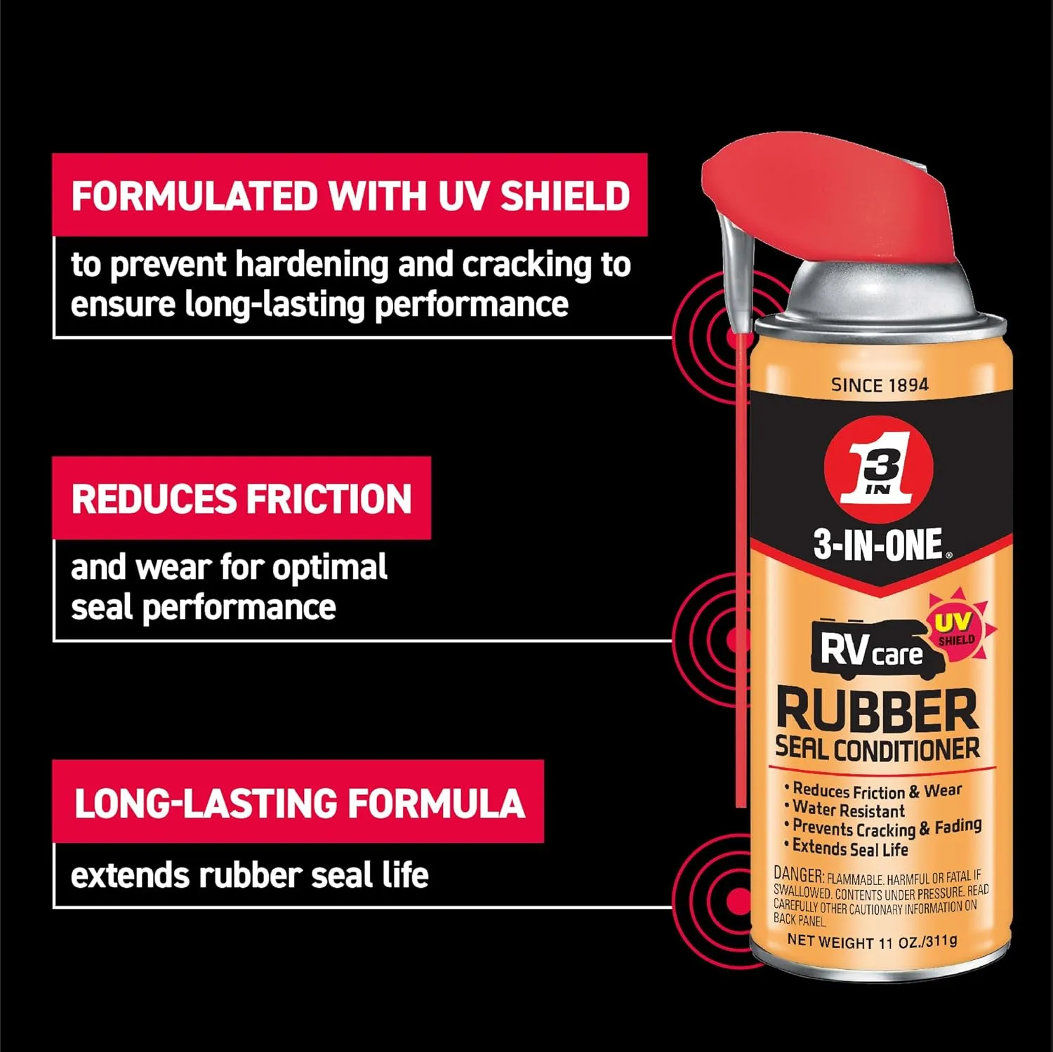 3-IN-ONE RVcare Rubber Seal Conditioner with Smart Straw Sprays 2 Ways, 11 OZ & Garage Door Lubricant with Smart Straw Sprays 2 Ways, 11 OZ