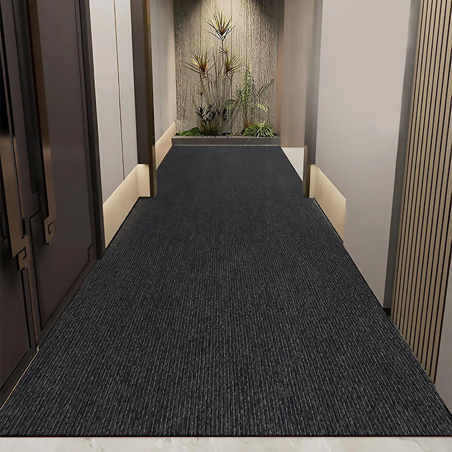 3' x 10' Moisture Guard Doormat, Commercial Grade Door Floor Mat Striped Brush Step Entrance Mat with Rubber Backing, Low Profile Commercial Rugs for Entryway, Easy to Clean(Charcoal Grey)