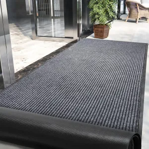 3' x 10' Moisture Guard Doormat, Commercial Grade Door Floor Mat Striped Brush Step Entrance Mat with Rubber Backing, Low Profile Commercial Rugs for Entryway, Easy to Clean(Charcoal Grey)